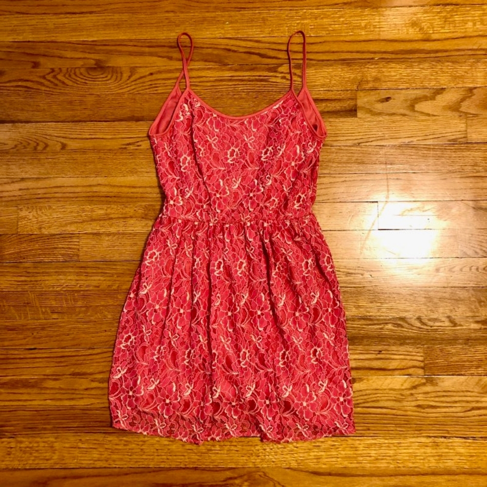 Anthropology Pink Scoop Back Lace Tank Dress